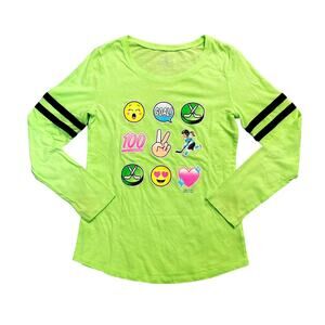 Justice Active Neon Green Emoji Long Sleeve T-Shirt Girls Size 12